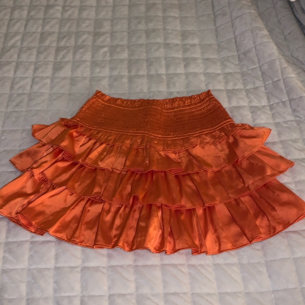 Orange mini / ruffle skirt. Size small